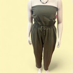 Plus size Olive Green Strapless Jumpsuit